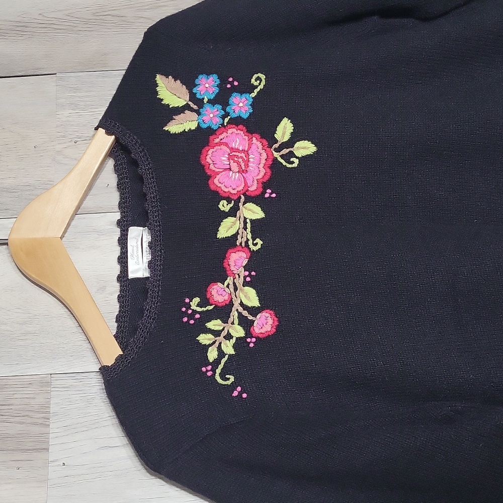 Christopher‎ & Banks Womens L Vintage Hand Embroidered Sweater Wool Grannycore - Picture 2 of 11